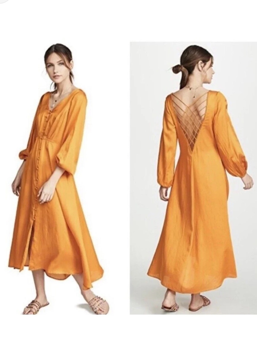 Free People Later Days Midi Dress In Tangerine Size 2 Back Cut Out NWT